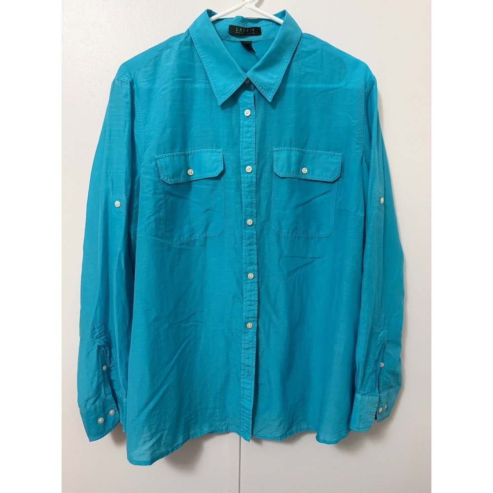 Lauren Ralph Lauren 2XL Blue Cotton/Silk Button Down Coastal‎ Old Money Shirt